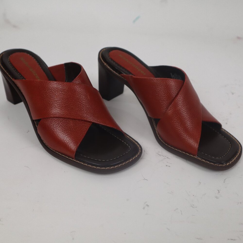 ❄️ Naturalizer NWT Brick Red Leather Sandals Shoes Camber Cinnamon Mules Slide 6